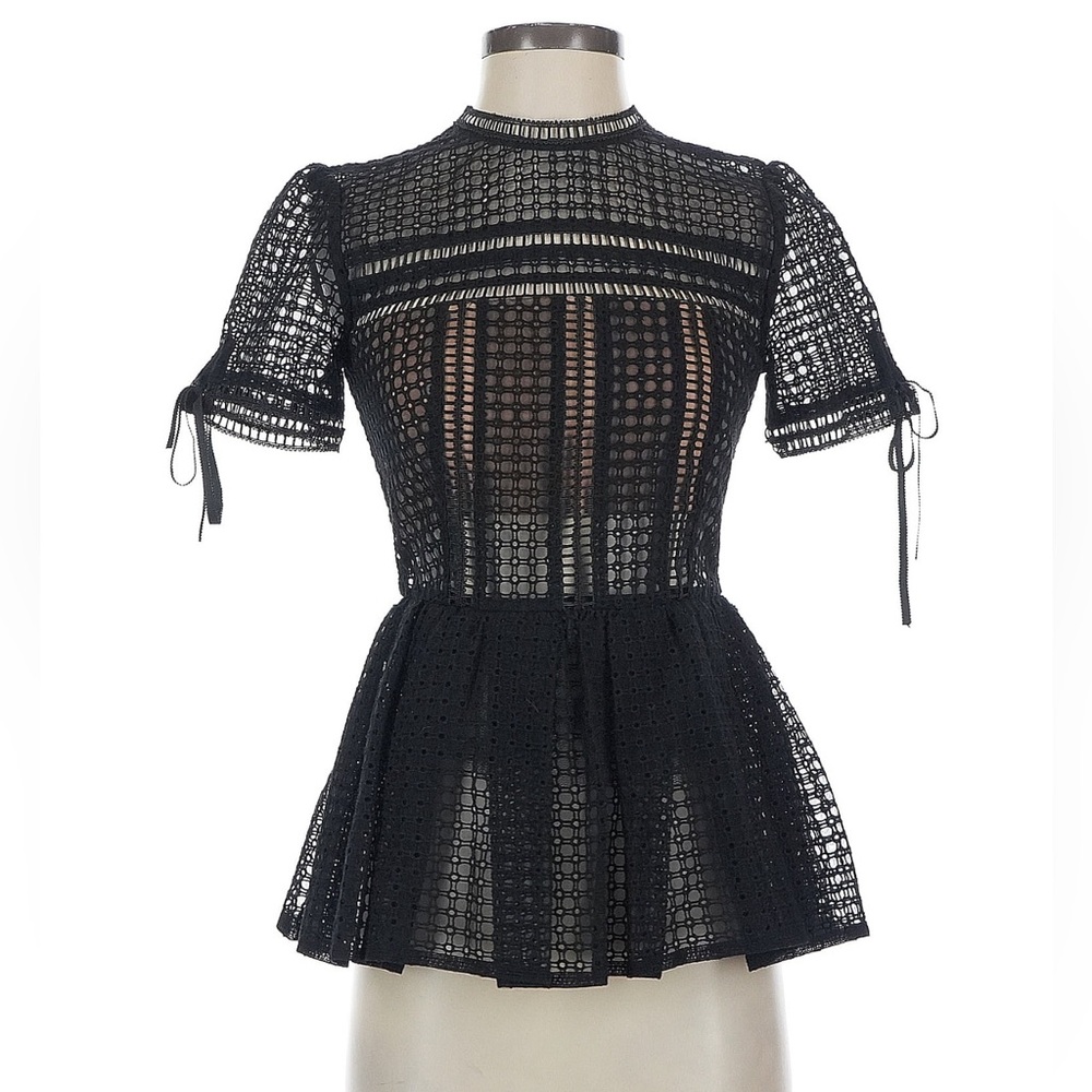 Self-Portrait Black Graphic Peplum Blouse
